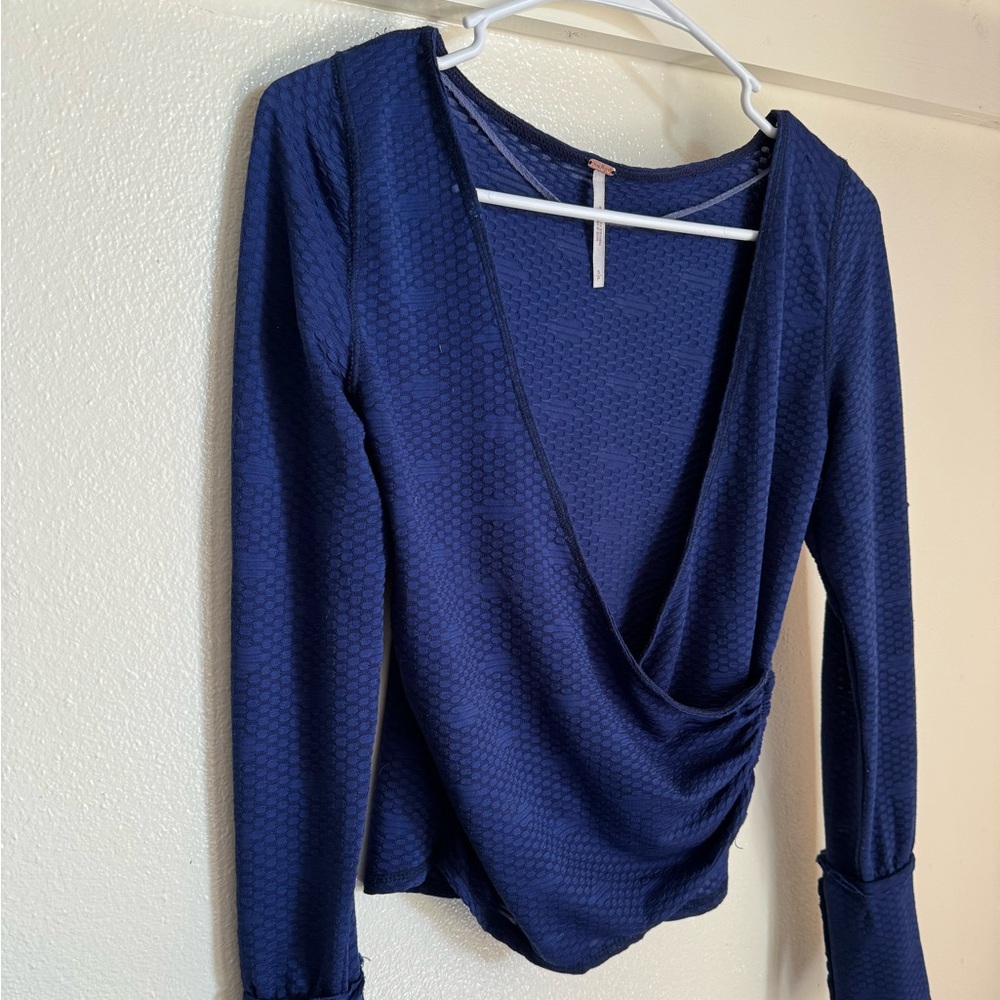 Free People Deep Blue Wrap Ribbed Long Sleeve Top - Picture 5 of 13